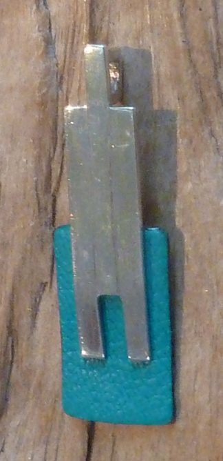 Pendentif Argent 925, forme tetris et Cuir turquoise